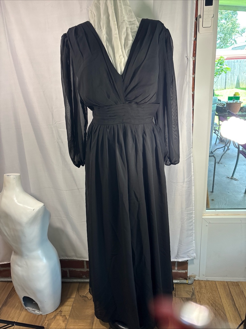 Elegant Black Long Sleeve V-Neck Maxi Dress 16 VNAIX Bridal chiffon elegant